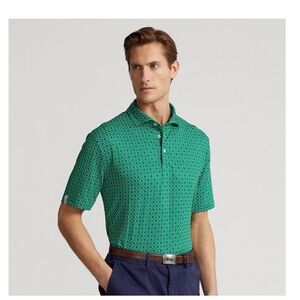 New Mens Ralph Lauren RLX wicking polo shirt green diamond/floral pattern M